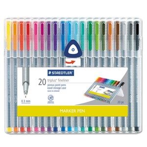 Staedtler triplus Felt Pens, Super Fine Point, Assorted Ink, 20/Pack (334 SB20)